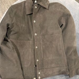 Women’s Suede Button-Front Jacket - Brown with interior quilting